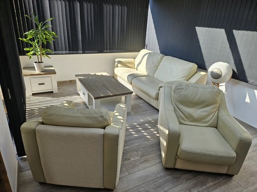 Canapé cuir beige - cuir,